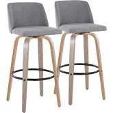 Toriano 30" Swivel Bar Stool in Light Grey Wood & Grey Fabric with Black Footrest (Set of 2)